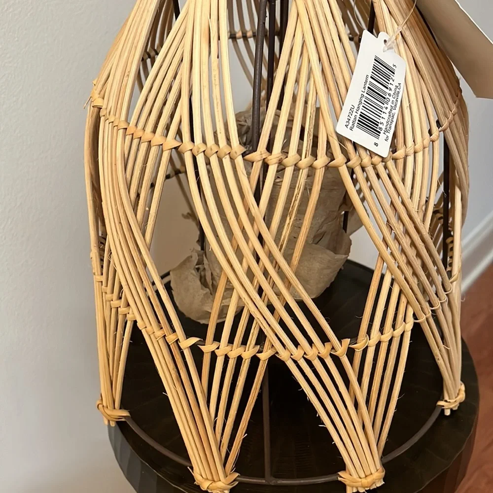 Woven Rattan Lantern with Glass Chimney / NWT
